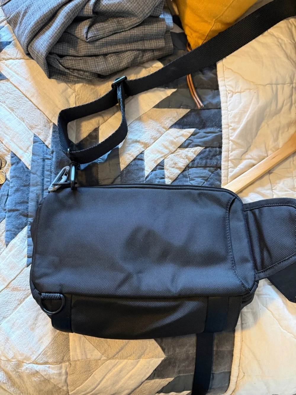 Tumi Black Travel Organizer with Metal and Leather Monogram Plate.